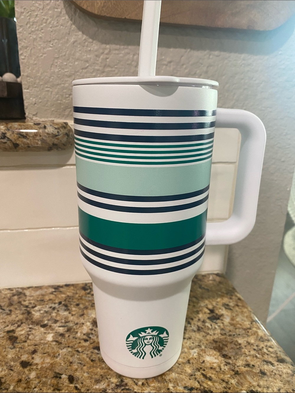 Starbucks Road Trip 40 oz Travel Tumbler with Green and Navy Stripes